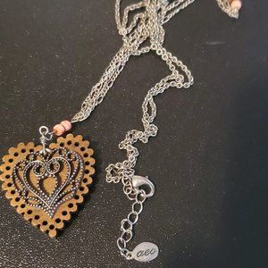 Stainless Steel Chain Wood Heart Pendant Necklace